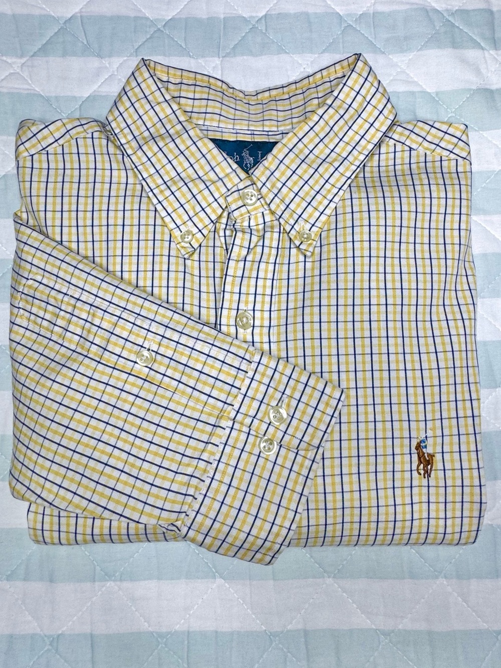 Polo Ralph Lauren Plaid Button Down Shirt Yellow Blue Size 16.5 32/33 - Picture 3 of 9